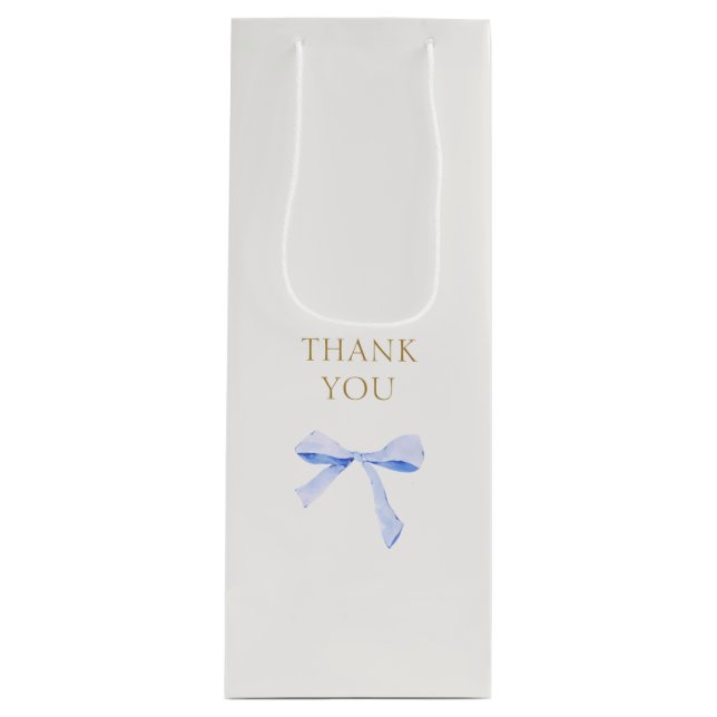 Trendy Blue Ribbon Bow Wedding Thank You Wine Gift Bag (Front)