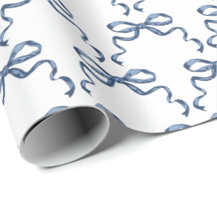 Trendy blue ribbon bows  wrapping paper