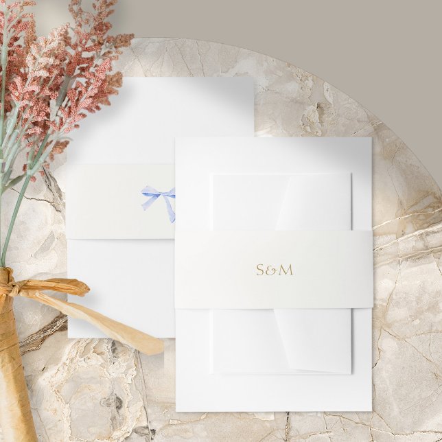 Trendy Blue Ribbon Wedding  Invitation Belly Band (Creator Uploaded)