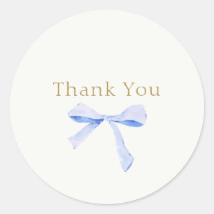 Trendy Blue Ribbon Wedding Thank You Classic Round Sticker