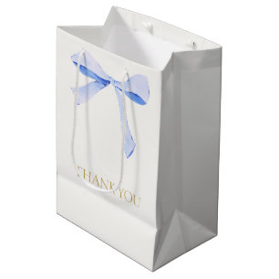 Trendy Blue Ribbon Wedding Thank You Medium Gift Bag