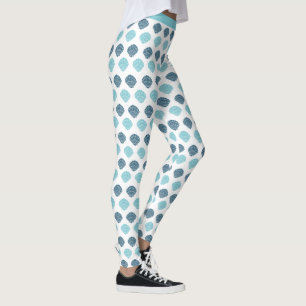 Trendy Blue Seashells Ocean Beach Theme Yoga Leggings