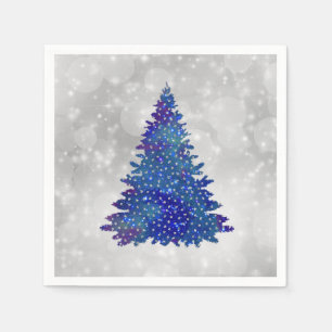 Trendy Blue Silver Glitter Tree Christmas Napkin