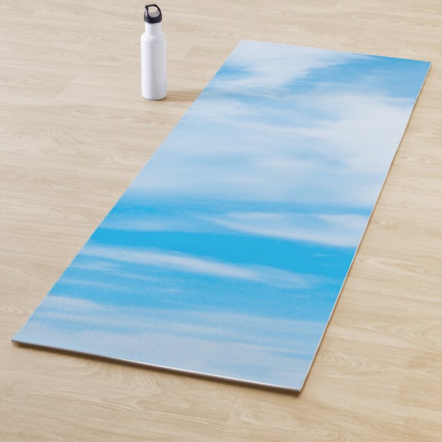 Trendy Blue Sky Clouds Design Template Fitness Yoga Mat (In Situ)