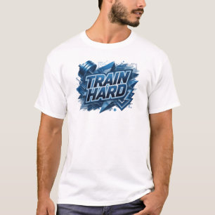 Trendy Blue TRAIN HARD Wearable Art T-Shirt