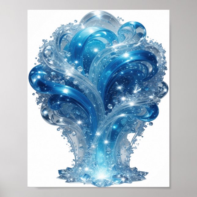 Trendy Blue WATER ELEMENT 3D Text Art Poster (Front)