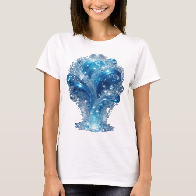 Trendy Blue WATER ELEMENT 3D Text Art T-Shirt (Front)