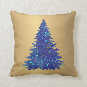 Trendy Blue Watercolor Glitter Tree Christmas Cushion