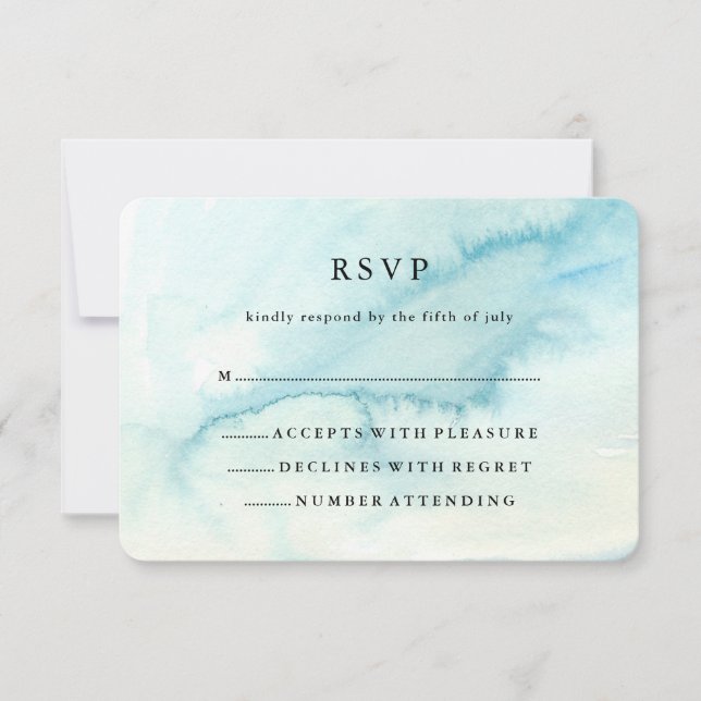 Trendy Blue Watercolor Look Bat Mitzvah RSVP Card (Front)