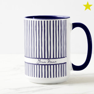 Trendy Blue Watercolor Mini Stripes Custom Name  Mug