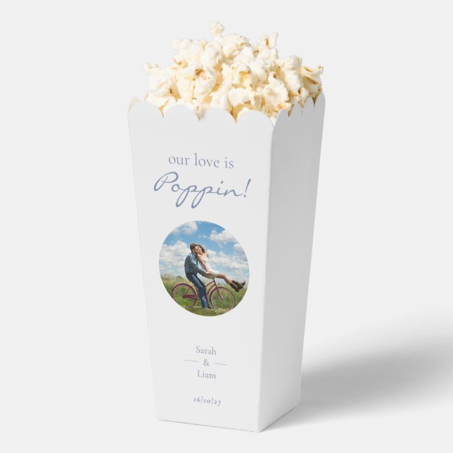 Trendy Blue & White Floral Daisy Photo Wedding  Favour Box (Popped)