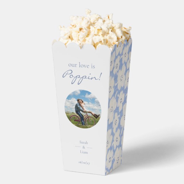 Trendy Blue & White Floral Daisy Photo Wedding  Favour Box (Popped)