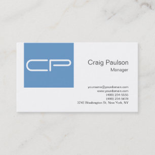 Trendy Blue White Modern Monogram Business Card
