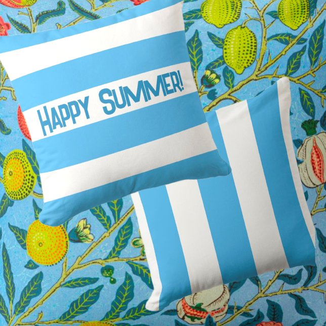 Trendy Blue White Stripe Outdoor Pillow (Popular blue and white stripes are trendy and chic this summer! Personalize or leave plain.)