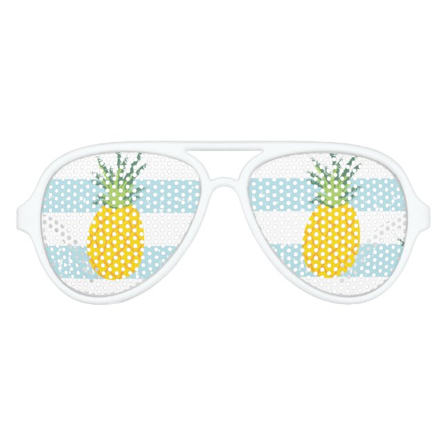 Trendy Blue White Stripes Pineapple Pattern Aviator Sunglasses (Front)