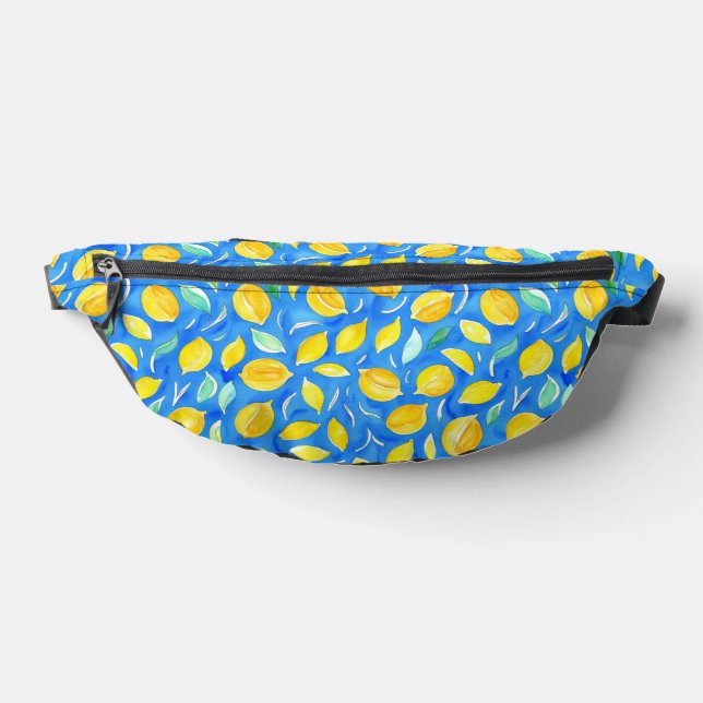 Trendy Blue Yellow Citrus Lemon Watercolor  Bum Bags (Lay Down)