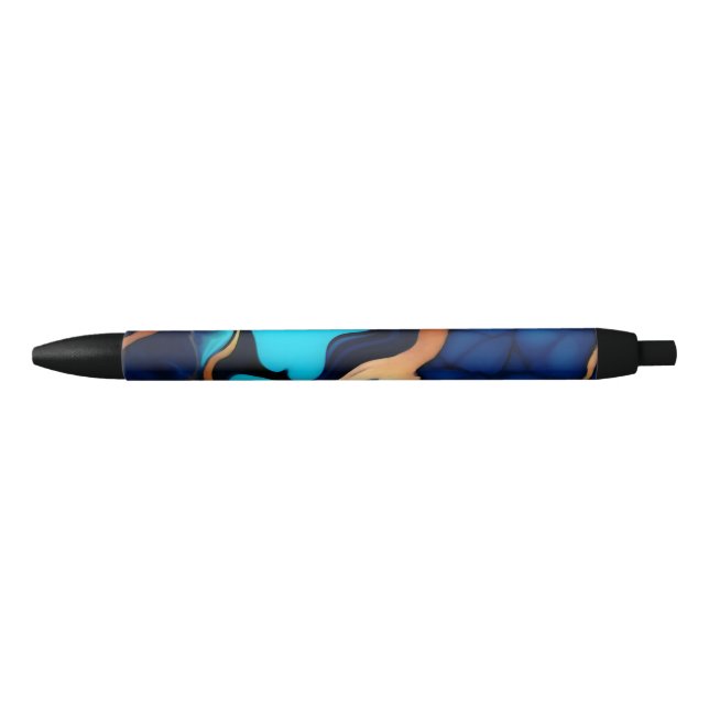 Trendy Blue yellow Gold faux marble  Black Ink Pen (Front)