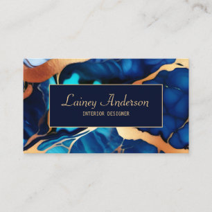 Trendy Blue yellow Gold faux marble Business Card