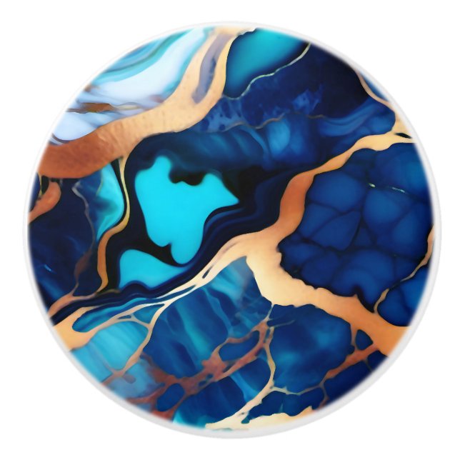 Trendy Blue yellow Gold faux marble  Ceramic Knob (Front)