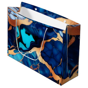 Trendy Blue yellow Gold faux marble  Large Gift Bag