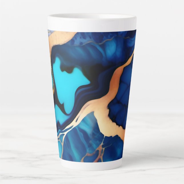 Trendy Blue yellow Gold faux marble  Latte Mug (Front)