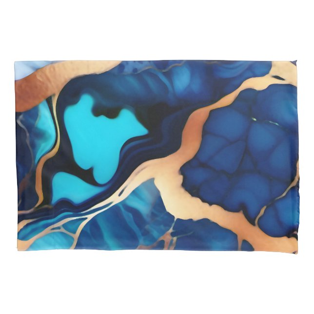 Trendy Blue yellow Gold faux marble  Pillowcase (Front)
