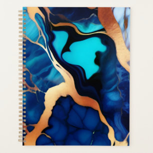 Trendy Blue yellow Gold faux marble Planner