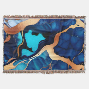 Trendy Blue yellow Gold faux marble  Throw Blanket