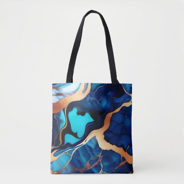 Trendy Blue yellow Gold faux marble Tote Bag (Front)
