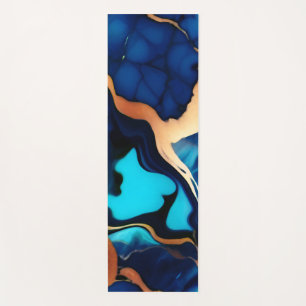 Trendy Blue yellow Gold faux marble  Yoga Mat