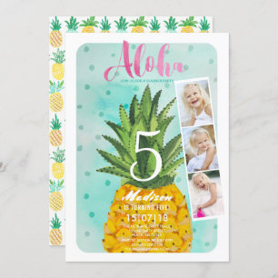 Trendy blue & yellow Tropical Pineapple Fruit Invitation