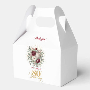 Trendy Blush Burgundy 80th Birthday Favour Boxes