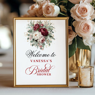 Trendy Blush Burgundy Bridal Shower Welcome Sign