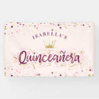 Trendy Blush Burgundy & Gold Confetti Quinceañera