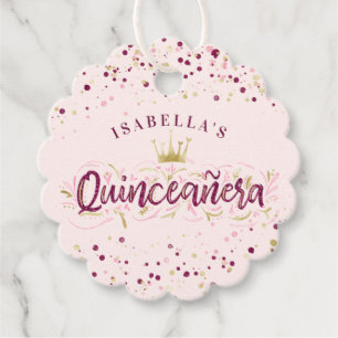 Trendy Blush Burgundy & Gold Confetti Quinceañera Favour Tags