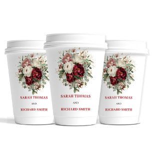Trendy Blush Burgundy Greenery Wedding Cups