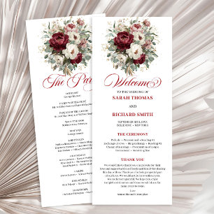 Trendy Blush Burgundy Greenery Wedding Program Programme