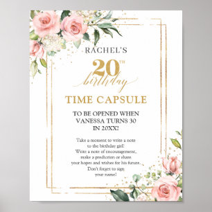 Trendy blush floral gold sparkles Time capsule Poster