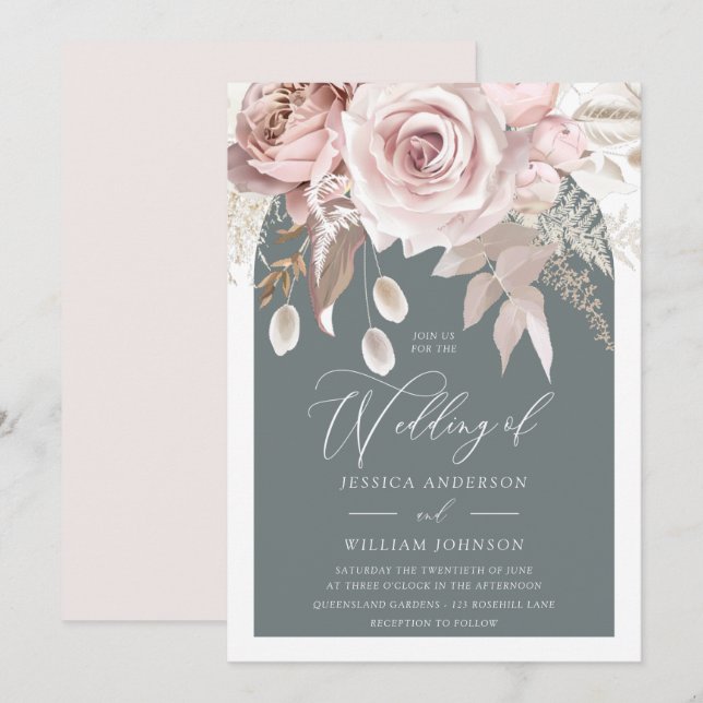 Trendy Blush & Ivory Boho Arch Wedding  Invitation (Front/Back)