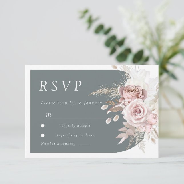 Trendy Blush & Ivory Boho Arch Wedding RSVP Card (Standing Front)
