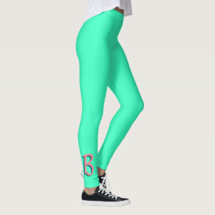 Trendy Blush Pink 3D Text Initial   Neon Teal  Leggings