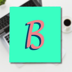 Trendy Blush Pink 3D Text Initial   Neon Teal  Notepad