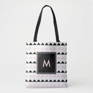 Trendy Blush Pink and Black Geometric Triangles Tote Bag
