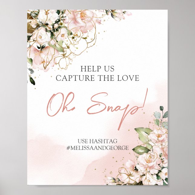 Trendy blush pink floral gold boho oh snap sign (Front)