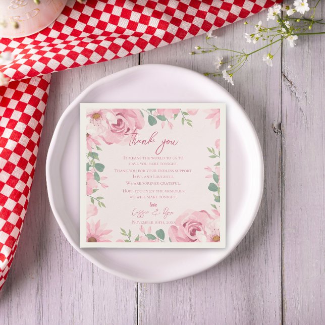Trendy Blush Pink Floral Wedding Thank you Message Napkin (Trendy Blush Pink Floral Wedding Thank you Message Napkins)
