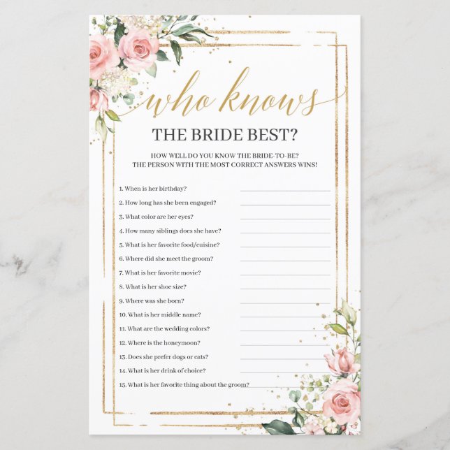 Trendy blush pink floral who knows the bride best (Front)