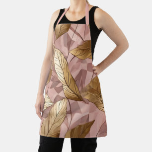 Trendy Blush Pink Gold Boho Leaves Collection Apron