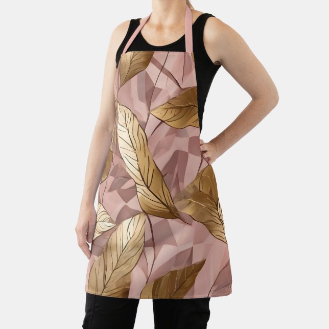 Trendy Blush Pink Gold Boho Leaves Collection Apron (Insitu)