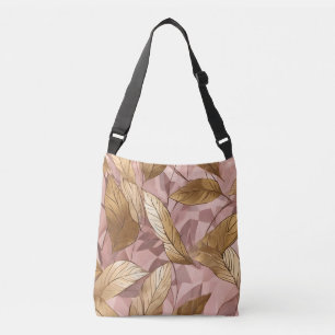 Trendy Blush Pink Gold Boho Leaves Collection Crossbody Bag