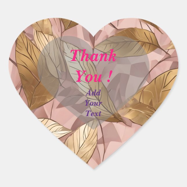 Trendy Blush Pink Gold Boho Leaves Collection Heart Sticker (Front)